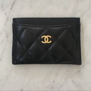 Black Chanel Card Holder with gold hardware